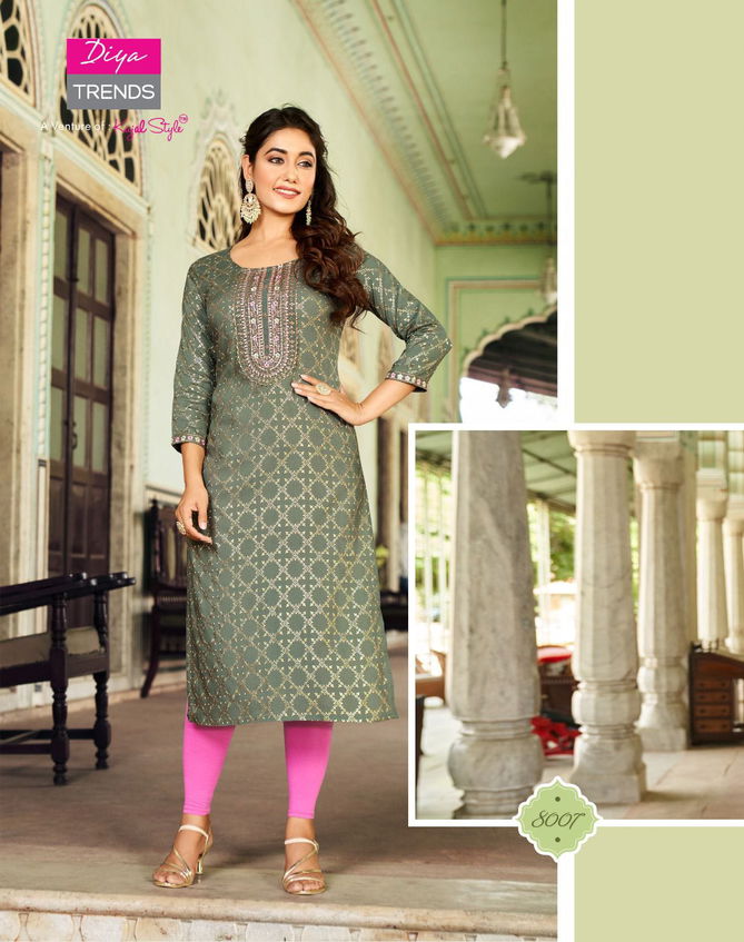 Victoria Vol 8 By Diya Rayon Foil Printed Kurtis Catalog